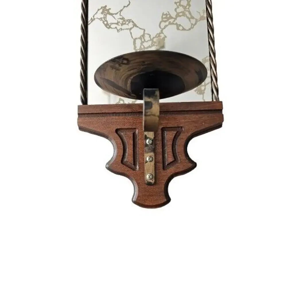 Vintage MCM Iron & Wood Wall Sconce Candlestick Holder, Gold Vein Mirror